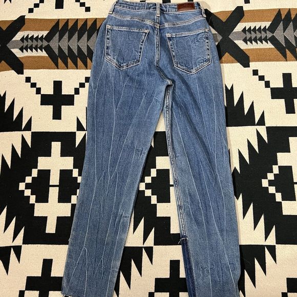 Hollister Jeans Size 23 Curvy High Rise Mom Denim Stretch Colorblock Patchwork - Picture 14 of 14